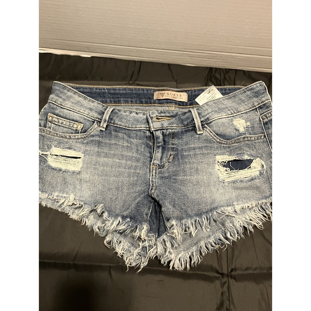 Guess Los Angeles Micro Mini Distressed Denim Shorts 25 Y2K Daisy Dukes Frayed
